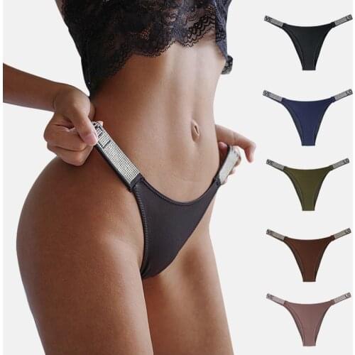 Sexy Rhinestone Underwear Female Xia High Waist Traceless Ice Silk T-pants Love Half Hip T-pants Female Underwear