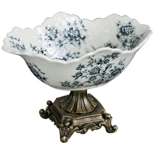 Blue and white ceramic compote living room decoration large coffee table snacks candy fruit ceramic compote