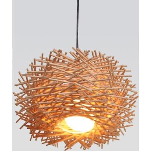 Modern Pendant Lamp Wood Bird Nest Cane Woven Pendant Light Personality Dining Room Bar Coffee Shop Decoration Lamp PA0546