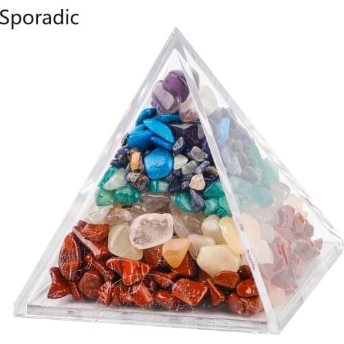 Sporadic Chakra Energy Natural Stones With Acrylic Box Pyramid Crystals Quartz Divination Tumbled Stones Home Decor Ornaments