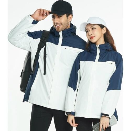Outdoor jacket mountaineering ski wear two-piece detachable jacket winter men and women plus velvet thick three-in-one