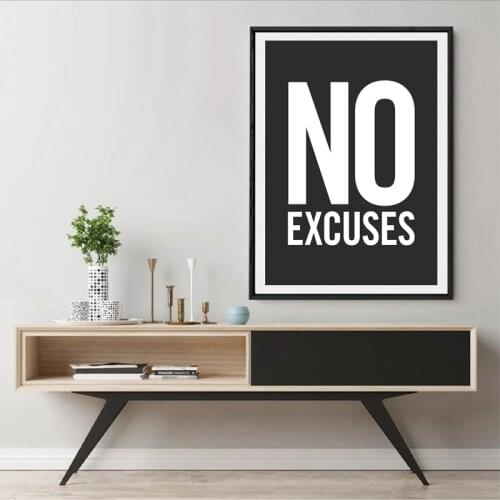 No Excuses Inspirational Fitness Poster Nordic Letter Canvas Painting Modern Home Decor Wall Art Modular Picture For Gym