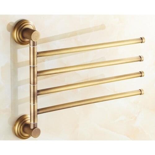 Vidric Antique Brass 180 Degree Rotation Towel Rack 2-4 Layer Activities Towel Bar Towel Holder Bathroom Accessories