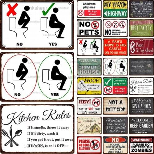 Vintage Metal Sign Family Rules Kitchen Rules Modern Iron Paintings No Dog Allowed Retro Plaque Plate Home Room Decoration 4Fr-1