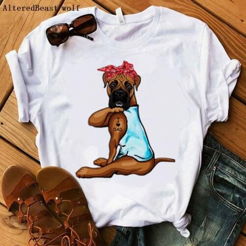 Boxer Dog I Love Mom Tshirt Women Harajuku Short Sleeve Mama T Shirt Bandana Short Sleeve O-Neck Casual Summer Female T-shirt