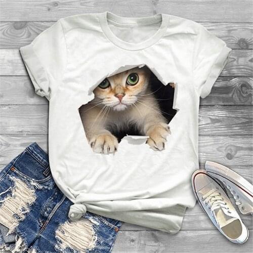 Camiseta Feminina Tee T-shirt Women Short Sleeve 3d Cat Animal Print Striped Casual Top T-shirt Ropa De Mujer футболка женская