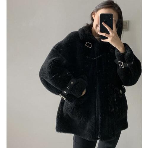 Jacket Women Faux Fur Coat Winter Splicing Coat Womens Lapel Lamb Imitation Fur Veste Femme