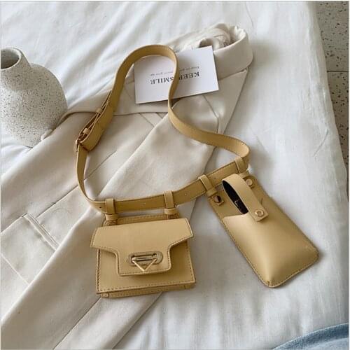 2021 2 pieces womens waist bag belt bag womens high quality leather flap fan bag shoulder cross chest bag hip Wallet