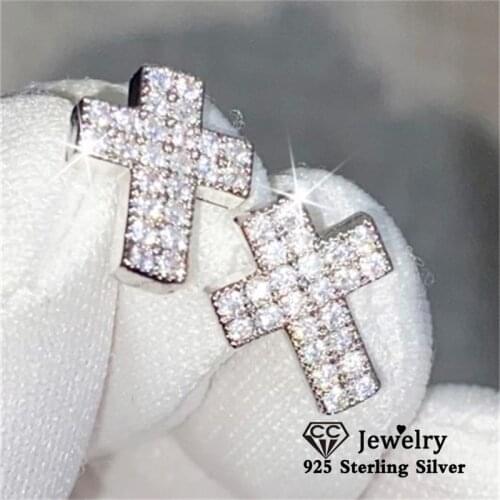 CC Small Cross Stud Earrings For Women S925 Silver Pin Fine Jewelry Ear Brincos Drop Shipping CCE670