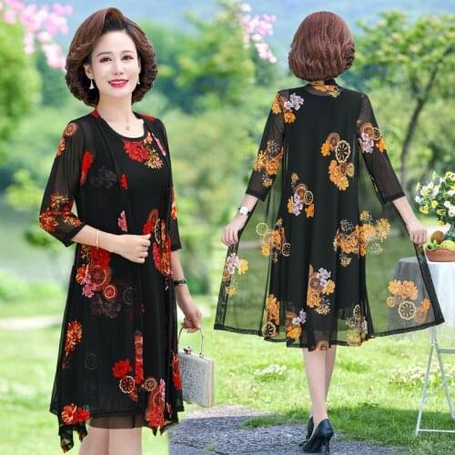 2021 new Summer Floral Print 2 piece set dress cardigan women party midi dresses elegant vintage robe femme plus size 5xL