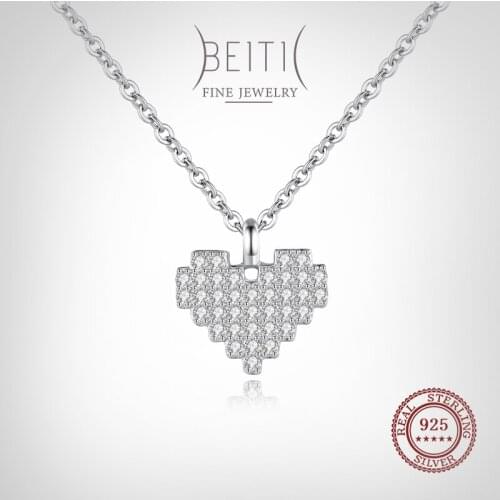 Beitil Sparkling Zircon Heart 925 Sterling Silver Pendant Necklace For Women Classic Luxury Wedding Accessories Jewelry GIFT