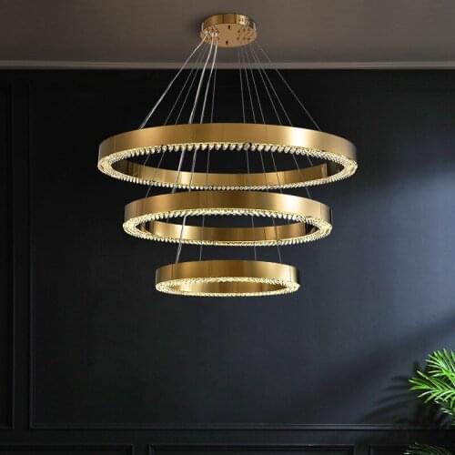 Gold Round Rings Living Room Chandelier Modern Home Decor Crystal Lamp Luxury Lobby Hanging Light Fixture Kitchen Cristal Lustre