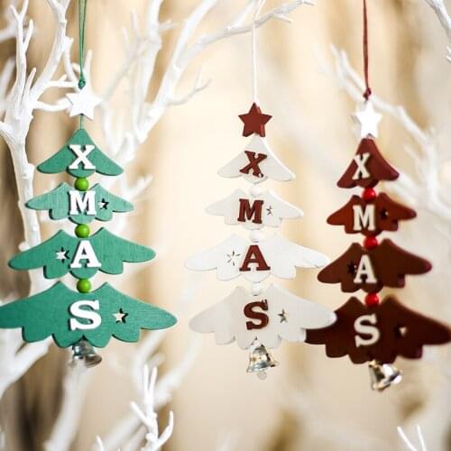 1pc Christmas Decoration Wood Painted Decorative Pendant Christmas Tree Letter Bell Wood Sign Pendant