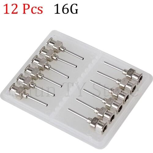 12 Pcs 1/2 Inch Silver Stainless Steel 16Ga Connector Glue Head Dispensing Needle, Suitable For Dispensing Electronic Components