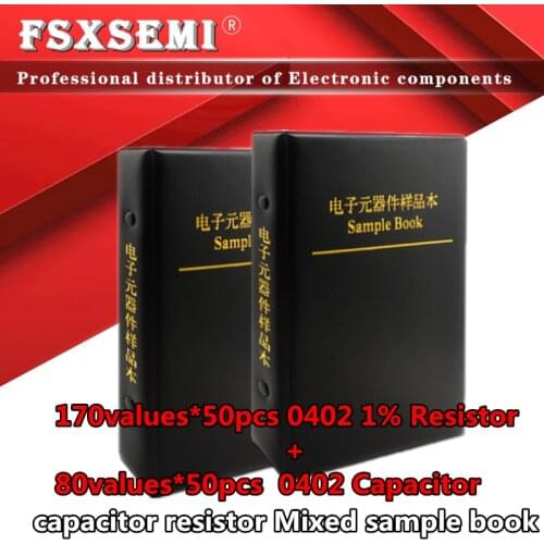 170valuesx50pcs=8500pcs 0402 SMD Resistor 0R~10M 1% + 80valuesX50pcs=4000pcs 0.5PF 0.5PF~22uF Capacitor Mixed Sample Book