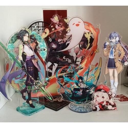 20cm Game Anime Genshin Impact Hu Tao Ganyu Figure Stand Model Plate Display Toy Decktop Decor Collection Cosplay Gifts