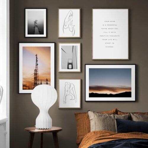 Abstract Line Sky Vintage Poster Bridge Nordic Posters And Prints Wall Art Canvas Painting Wall Pictures For Living Room Decor