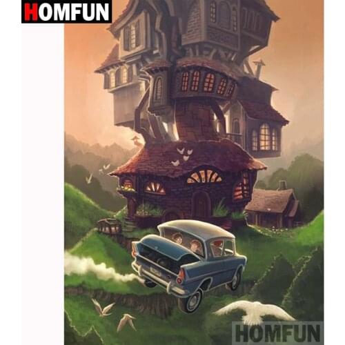 HOMFUN Full Square/Round Drill 5D DIY Diamond Painting "Car house" 3D Diamond Embroidery Cross Stitch Home Decor A18690