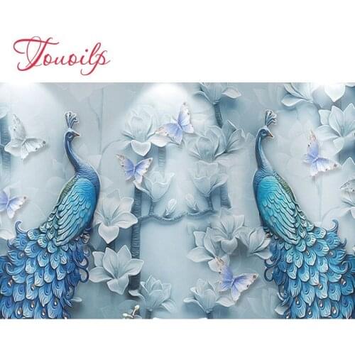 Touoilp 5D diamond embroidery stitch crystal square&round Two peacocks diamond sets decorative diy 5d diamond painting mountain