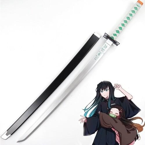 Anime Demon Slayer: Kimetsu No Yaiba Cosplay Props Tokitou Muichirou Replica Wooden Sword with Sheath