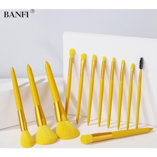 BANFI 12 Pieces Candy Yellow Set Makeup Brush Tool Set Set Makeup Powder Eye Shadow Foundation Blush Mix Beauty