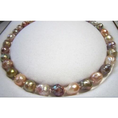 Baroque 18" 36"AAA 13-11 MM NATURAL multicolor PEARL NECKLACE Yellow CLASP