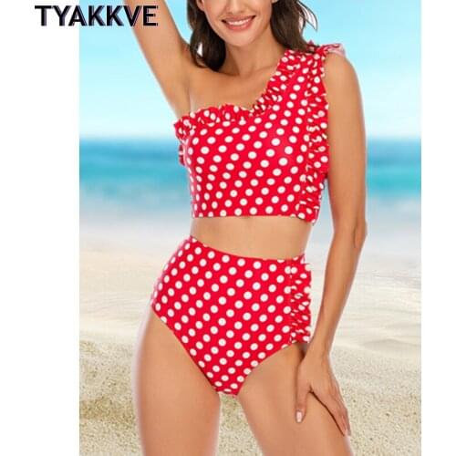 TYAKKVE Push Up Bikini One Shoulder Swimwear Women Swimsuit High Waist Beachwear Ruffle Bathing Suit Black Sexy Biquini 2020