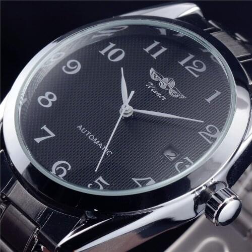 New WINNER Watch Automatic Mens Watches Business Classic Mechanical Auto Date Stainless Steel Band Skeleton Self Wristwatch