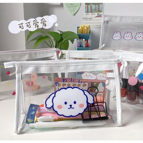 Transparent PVC Cute Pencil Bag Student Kawaii Waterproof Pencil Case Estuches Stationery Supplies Trousse Scolaire Large Box