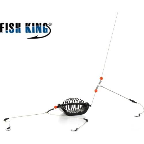 Fish King 20g-80g 1pc Fishing Bait Cage Stainless Steel Wire Swivel with 3 Line Hooks Feeder For Carp Fishing Tackle Accessories