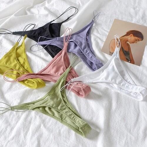 Cotton Panties Women Briefs Sexy G String Underpants Thong Female Underwear Solid Color Intimate Girls Lingerie Size S-XL