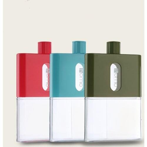 Custom logo 500ml A5 water bottles plastic mug outdoor sport portable clear cup note 380ml square flat water bottle