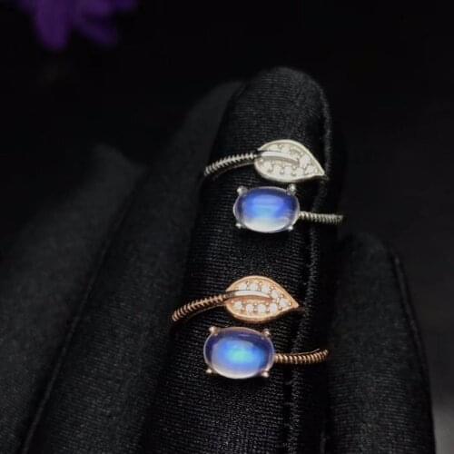 Uloveido Adjustable Rose Gold Color Natural Blue Moonstone Ring, Leaf Style, 925 Sterling Silver Wedding Jewellery, FJ377