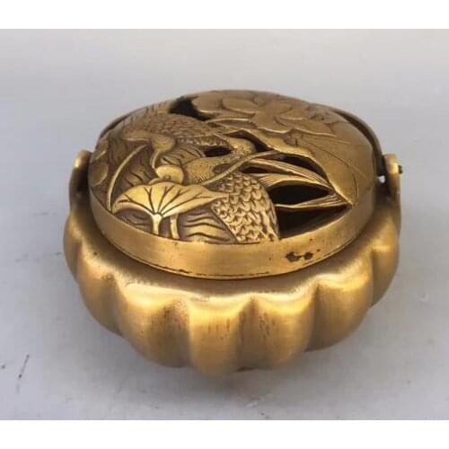 Collection Pure Brass Carving Mandarin Duck Lotus Leaf Lotus Flower Incense Burner Hollow Out Household Decoration Animal Statue