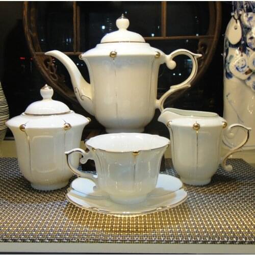 Bone China Coffee Set Restaurant Ceramic Afternoon Teapot Cup Dish Sugar and Milk Jar
