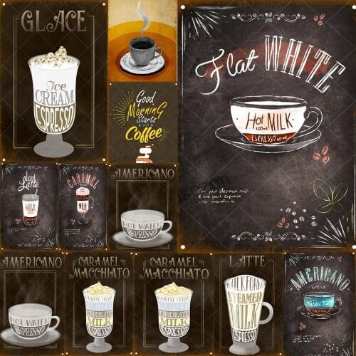 Latte Macchiato Coffee Tin Sign Vintage Metal Plaque Vintage Wall Decor for Kitchen Coffee Bar Cafe Retro Posters Iron Painting