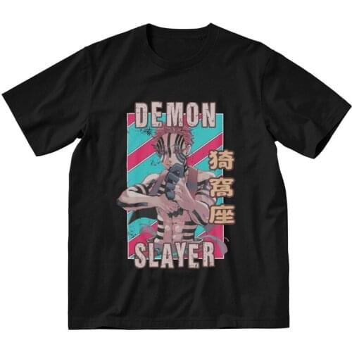 Male Retro Demon Slayer Kimetsu No Yaiba T-Shirt Harajuku Anime Manga Akaza Tshirt Short Sleeve Cool T Shirt Cotton Tee Tops
