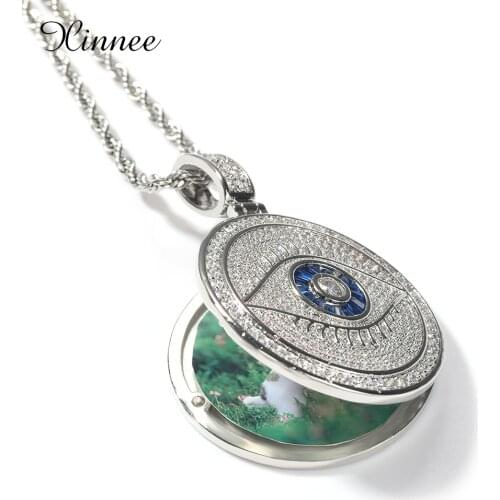 Custom Crown Photo Eye of God Pendant Necklace Micro Pave Charm Gold Color Plated Mens Hip Hop Rock Jewelry