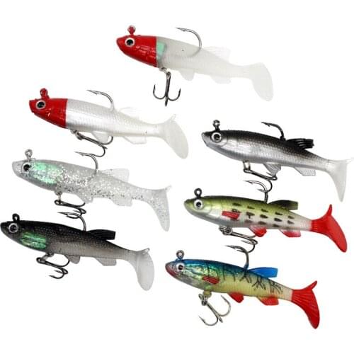 Soft Lead Fish 8.5cm/14g T Shape Tail Fishing bait lures with 2 Hooks Fly Fishing Lure Wobbler Swimbait Silicone Artificial Bait