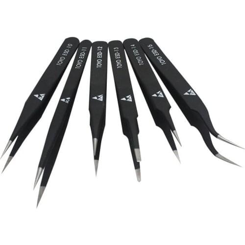 Good Quality TOYO Anti-static ESD 10-15 Tweezers Set For Soldering Rework 6pcs/lot