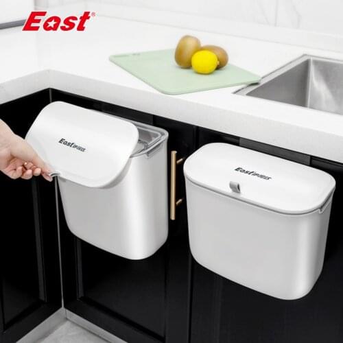 East Wall Mounted Trash Can Bin With Lid Sliding Lid Waste Bin Kitchen Cabinet Door Hanging Trash Bin 7L / 9L White Dustbin