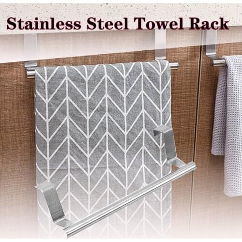 Stainless Steel Towel Rack Bathroom Wall Mount Towel Holder Stand Over Door Towel Kitchen Door Cabinet Hanging Organizer Shelf
