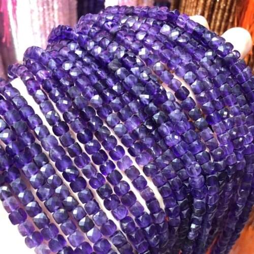 Natural Gem Stone Crystal Beads Faceted Purple Amethysts Loose Beads for Jewelry Making DIY Necklace Bracelet Accessories 4x4mm