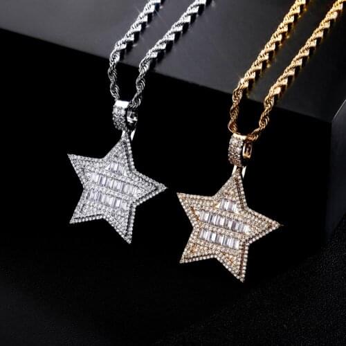 New Fashion Bling High Quality Pentagram Pendant Necklace Iced Cubic Zirconia Hip Hop Star Jewelry for Gift Women and Men Gifts