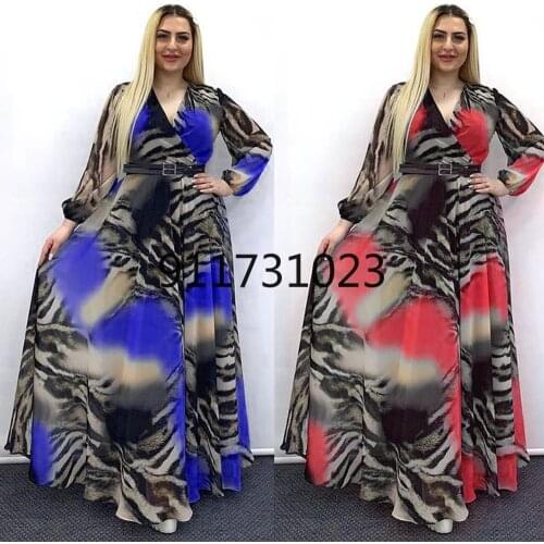 African Print Chiffon Dresses For Women Long Sleeve Evening Gowns Plus Size Muslim Fashion Abaya 2021 New Party Ankara Attire