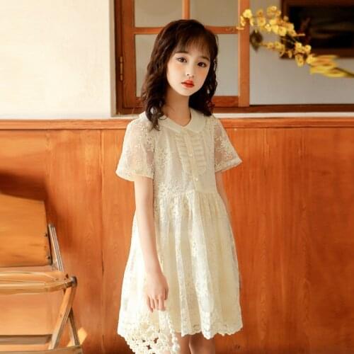 Casual Lace Dresses For Girls Teens Fashion Soft Floral Embroidery Gowns Kids Children Summer Dress Princess Style Clothing