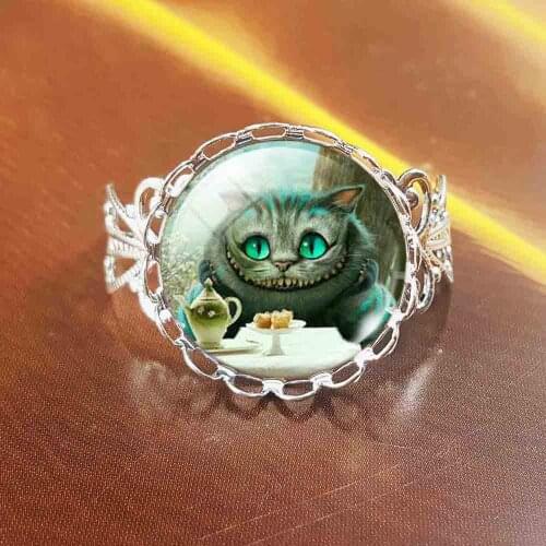 QiYuFang Vintage steel&Bronze Statement Ring Cat Air Picture Collares Glass Cabochon Rings Fine Jewelry 2017