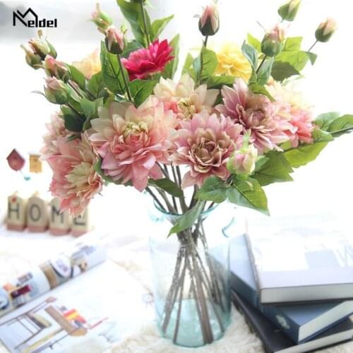 Big Head Silk Dahlia Artificial Flowers Branch DIY Fake Bridal Holding Wedding Flowers Home Party Desk Ornament Decor Flowers