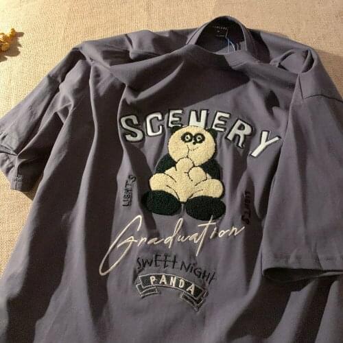 Chic Sute 3D Panda Embroidery Vintage T Shirts Women Graphic Tee Oversized Tshirts Summer 2021New Fashion Teens Girls Large Tops