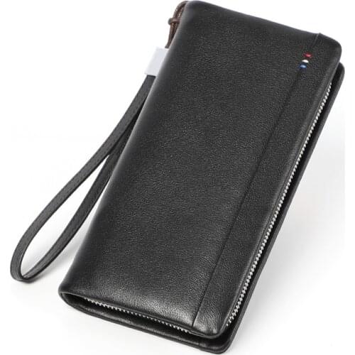 IMLINFEI Genuine Leather Bag for Men Long Wallet Zipper Wallet Large Capacity Handbag Soft Leather Mobile Phone Bag Mens Wallet